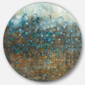 Blue and Bronze Dots - Abstract Round Metal Wall Art